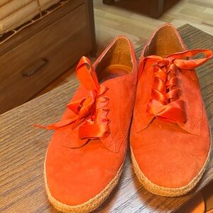 Vibrant Orange Suede Sofft Walking Shoes with Ribbon Laces